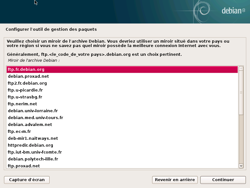 Choix d'un miroir Debian
